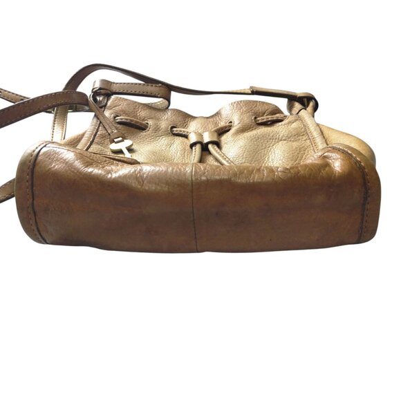 FOSSIL Claire Tech Tan Distressed Leather Drawstring With Tassels Crossbody Bag - Picture 3 of 10